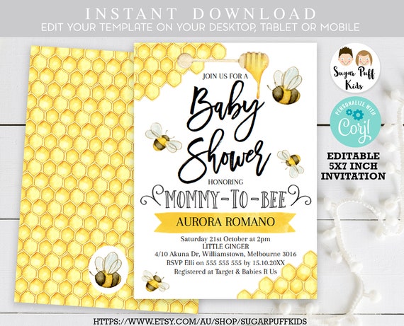 Baby shower Place CARDS or FOOD TENTS editable printable with yellow bee  for boys and girls, instant download - bee01