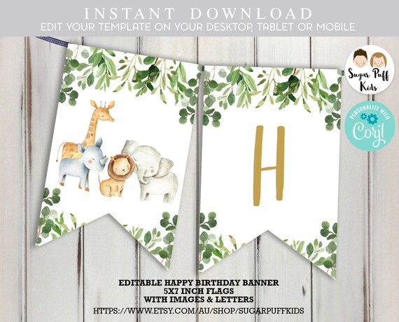 Safari Birthday Banner, Jungle Happy Birthday Banner, Printable Safari Happy Birthday Banner, Jungle Safari Birthday Banner, Wild Banner, Il_570xn