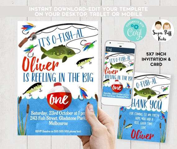 It's the Big One First Birthday Party Invitation,the Big One Birthday  Invitations,the Big One Fishing Birthday Invitation,big One Invitation -   Canada