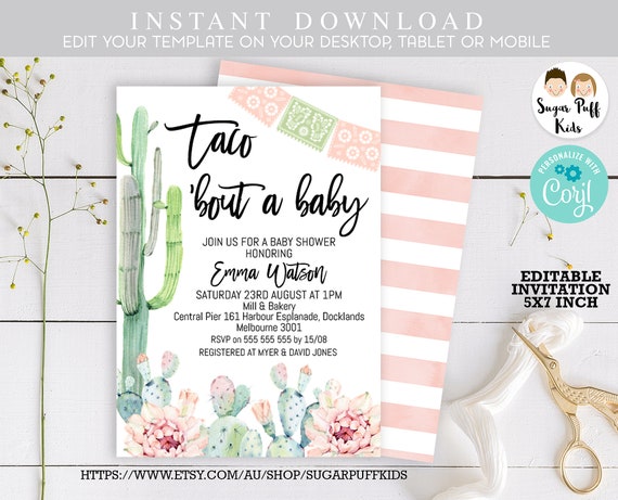 Girls Taco Bout A Baby Shower Invitation Fiesta Baby Shower Invitation Floral Succulent Baby Shower Invitation Cactus Baby Shower Invite By Sugar Puff Kids Catch My Party