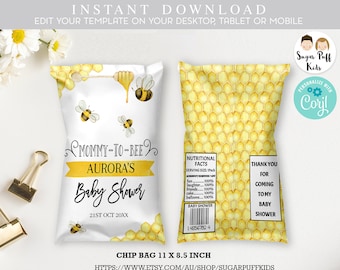 Printable Mommy To Bee Chip Bag, Bee Baby Shower Chip Bag , Instant Mommy To Bee Baby Shower Chip Bag, Editable Bumble Bee Baby Shower Bag