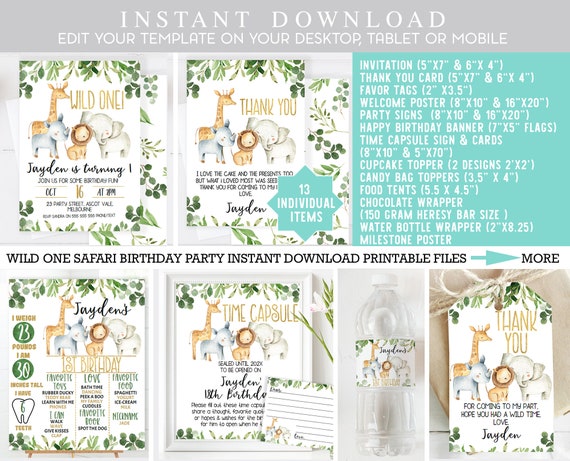 Wild One Birthday Party Printables, Jungle Safari Birthday Party ...