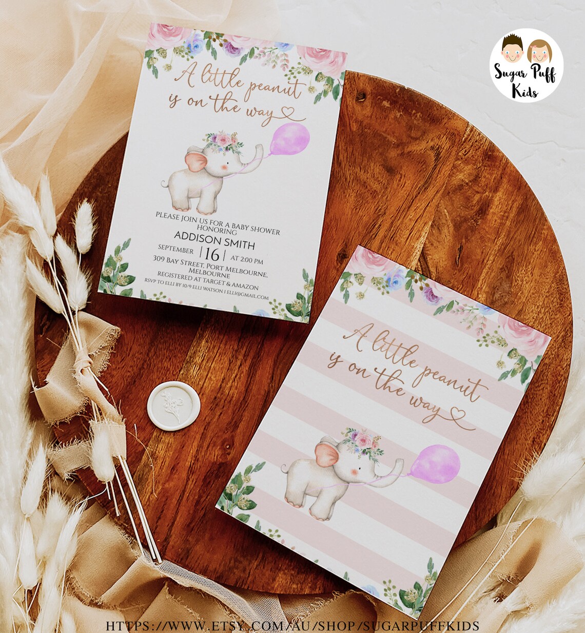 Printable Girls Elephant Pink Balloon Baby Shower Welcome | Etsy