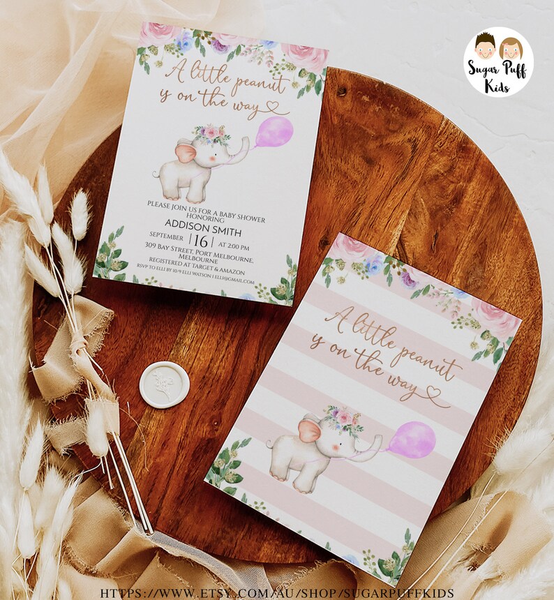 Printable Girls Elephant Pink Balloon Baby Shower Welcome - Etsy