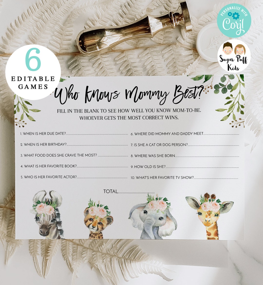 6 Editable Safari Baby Shower Games, Printable Safari Animals Baby ...