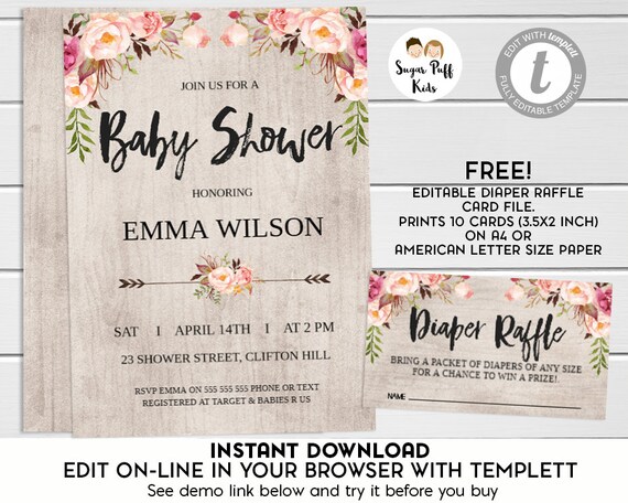 Floral Boho Baby Shower Invitation 5x7 Boho Calligraphy Baby Shower Floral Boho Baby Shower Invitation 5x7 Boho Calligraphy Baby Shower