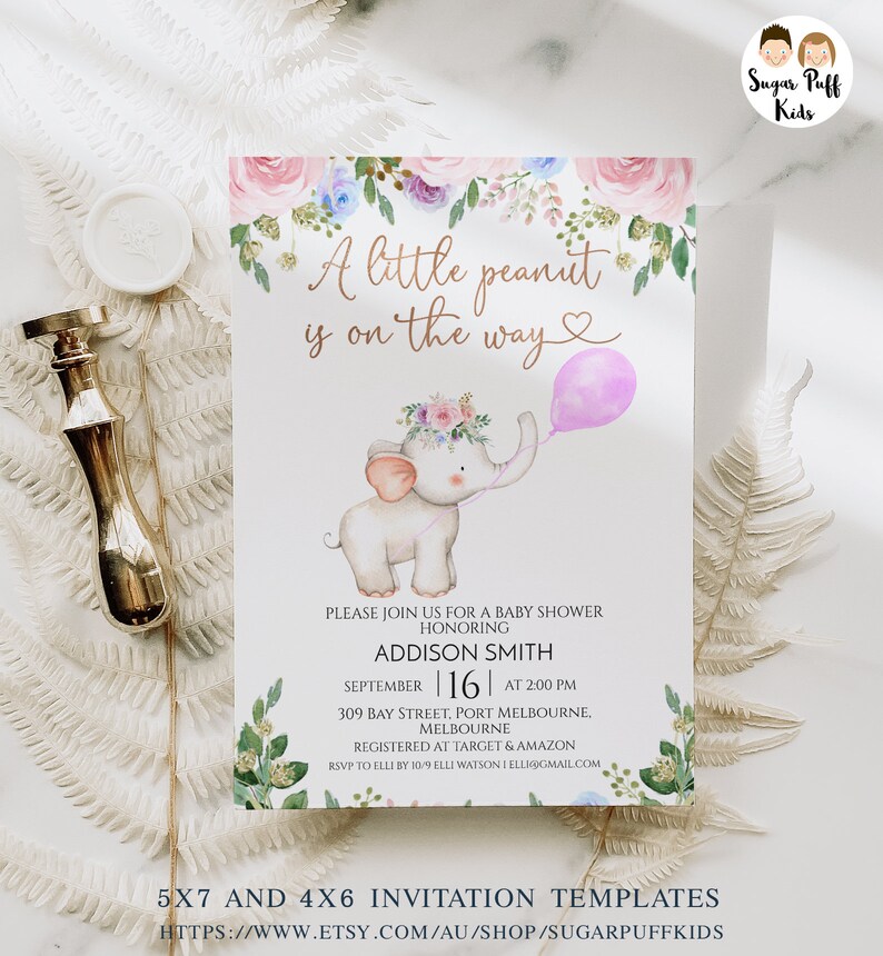 Printable Girls Elephant Pink Balloon Baby Shower Welcome - Etsy