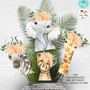 Instant Jungle Animals Centerpieces, Set of 4 Safari Animal Cutouts, Safari animal cutouts 5 inch, Baby Shower Safari Animals Decor Cutouts