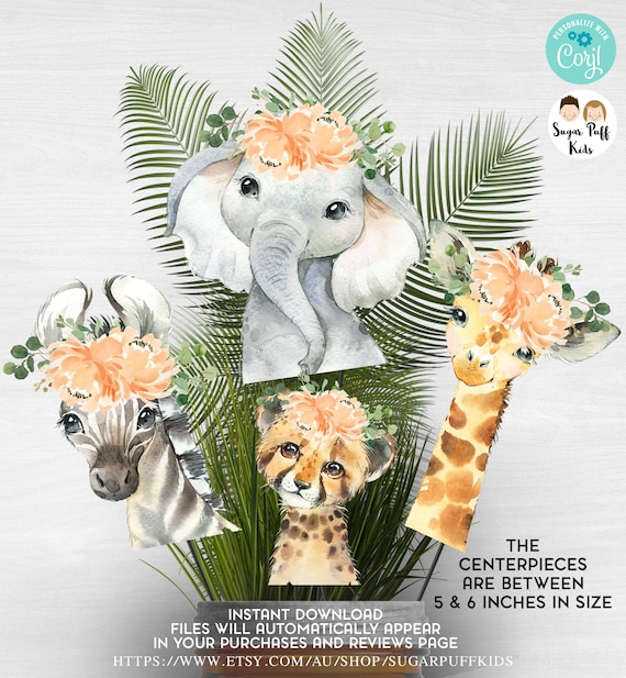 Instant Jungle Animals Centerpieces, Set of 4 Safari Animal Cutouts, Safari animal cutouts 5 inch, Baby Shower Safari Animals Decor Cutouts Il_570xn