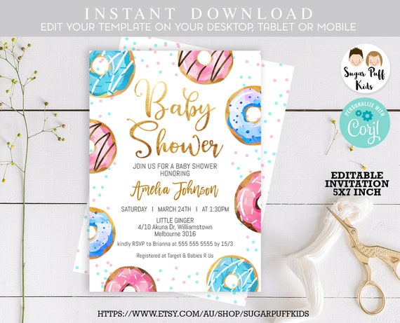 donut themed baby shower invitations