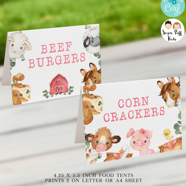 Editable Red Barn Farm Birthday Party Food Tents, Printable Farm Animals Party Food Labels, Instant Download Farmyard Food Tents, Barnyard