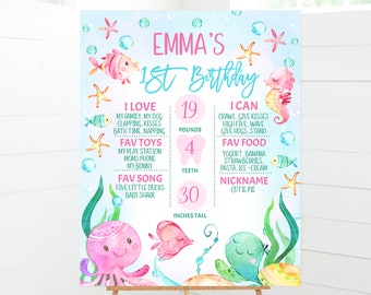 Editable under the sea milestone poster, Printable Sea Creatures Birthday Milestone Poster, Any Age, Instant Sea Critters Milestone Board