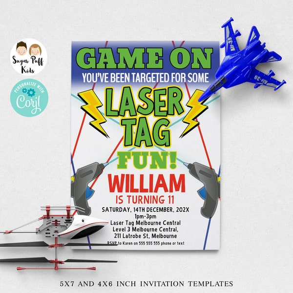 EDITABLE Laser Tag Invitation, Instant Download Laser Tag Birthday Invitation, Laser Tag Birthday Party,  Laser Party Corjl Template
