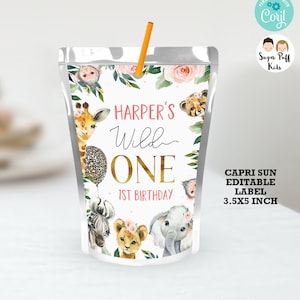 Editable Printable Safari Capri Sun Label, Instant Safari themed Juice Labels, Custom Capri Sun Wild Labels,Jungle Capri Sun Party Decor