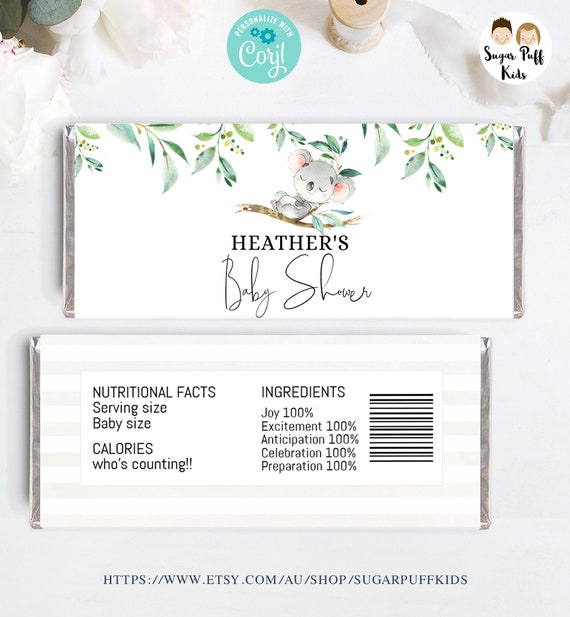 Printable Koala Baby Shower Bar Wrappers Koala Bear Candy Bar Wrapper Printable Koala Baby Shower Bar Wrappers Koala Bear Candy Bar Wrapper