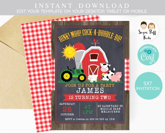 Printable Farm Animal Birthday Invitations, Farm animals birthday invitations, Farm Birthday Invitations, Editable Farm Birthday Invitation Il_570xn
