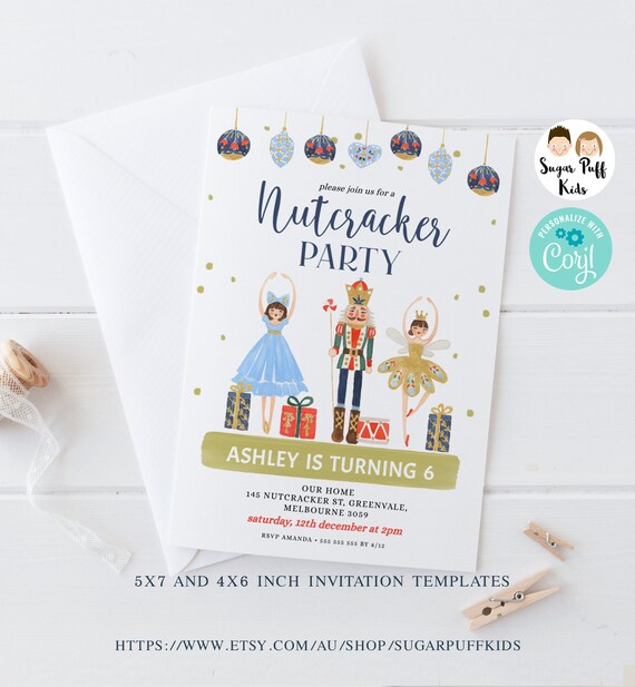 Instant Download Nutcracker Party Birthday Invitation Sugar Plum Fairy Editable Girls Ballet Christmas Birthday Invite Printable Cotjl Il_570xn