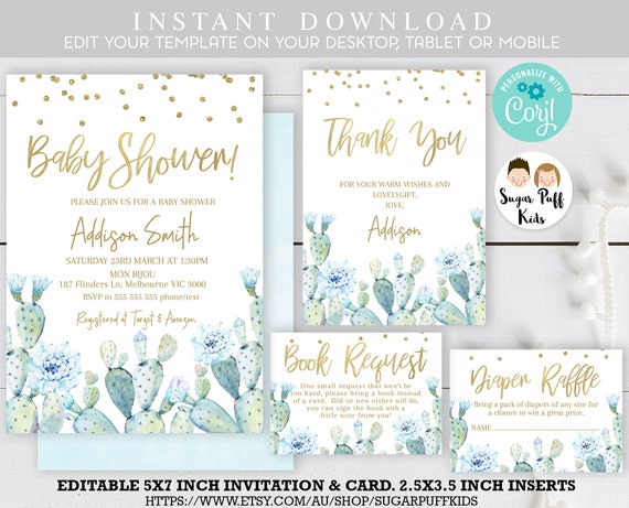 cactus baby boy shower invitations