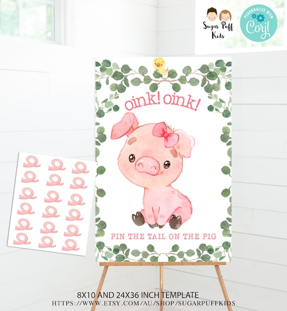 Editable Pin The tail On The Pig Sign and Tails Birthday Game, Instant