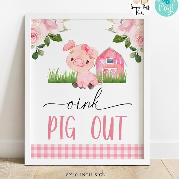 Printable Little Piggy Party Sign, Instant Download Cute Farm Pig Out Birthday Sign, Editable Pink Barn Pig Party Decor, Pig Out Sign,