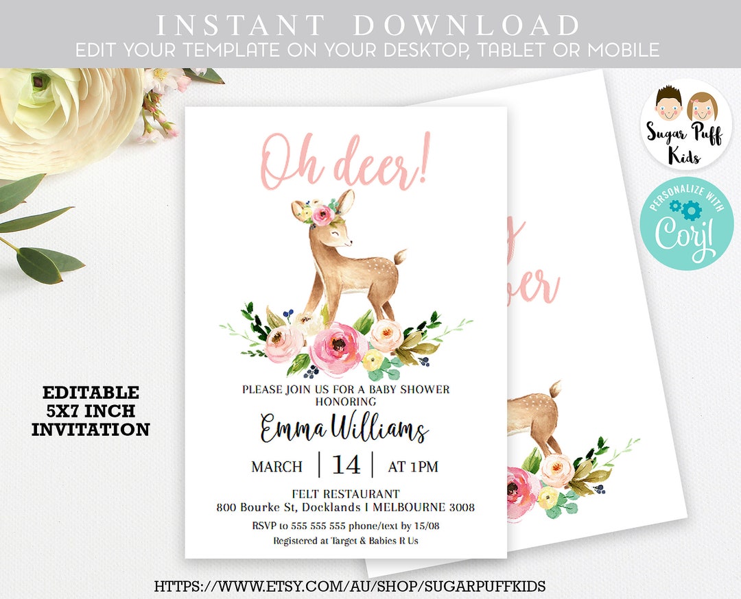 Girls Deer Baby Baby Shower Invitation Printable Oh Deer Baby - Etsy