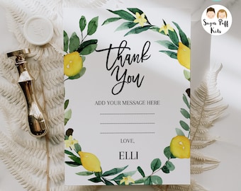 Editable lemon bridal shower thank you card, Printable Lemon Wreath Bridal Shower Thank You Cards, Instant download Bridal Shower Card