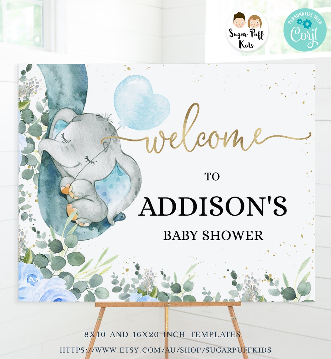 Printable A Little Peanut Baby Shower Welcome Sign, Editable Elephant ...