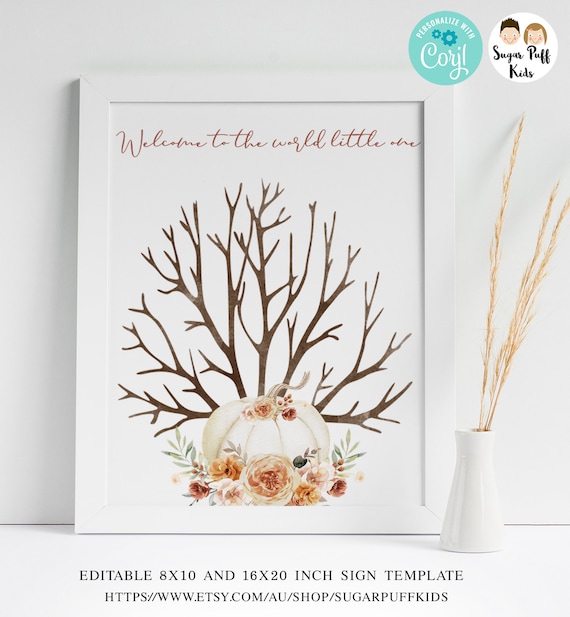 INSTANT Editable Floral Pumpkin Baby shower Fingerprint Guestbook ...