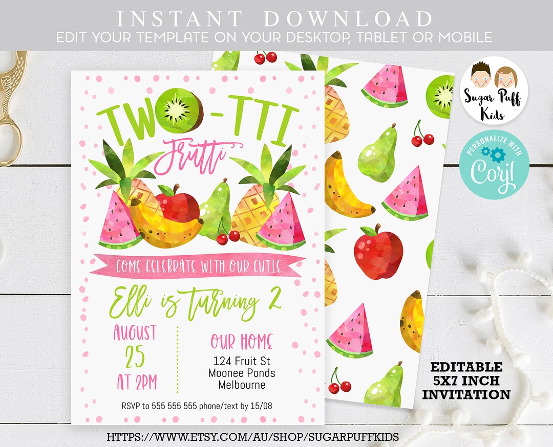 Girls Twotii Frutti Invitation, Fruit Invitations, Twotti Frutti
