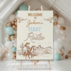 Editable First Rodeo Birthday Welcome Poster, Printable Little Cowboy 1st Birthday Welcome Poster, Western Birthday Welcome Template