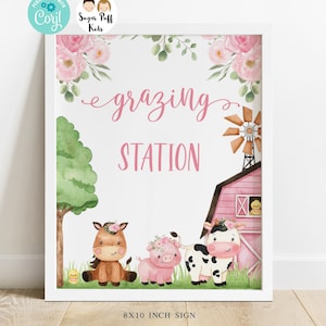 Printable Pink Farmyard Birthday Party Sign, Instant Download Floral Farm Birthday Decor Sign, Printable Pink Barn Farm Animals Party Sign