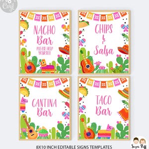 Editable Fiesta Birthday Party Sign Girl, Instant Download Mexican Birthday Party Signs Set, Bright Fiesta Themed Nacho Taco Birthday Signs