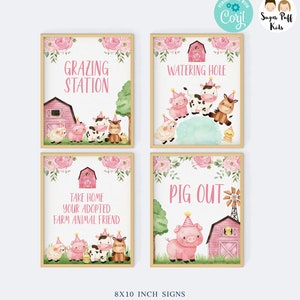 Editable Four Girls Pink Farm Birthday Sign, Girls Instant Pink Barnyard BIrthday Signs Set, Instant Download Farm Birthday Party Signs Girl