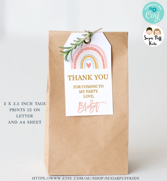 Editable Pink Rainbow Favor Tags Instant, Printable Rainbow Heart Gift Tag, INSTANT DOWNLOAD Pink Rainbow Birthday Tag, Rainbow Themed Tag Il_570xn