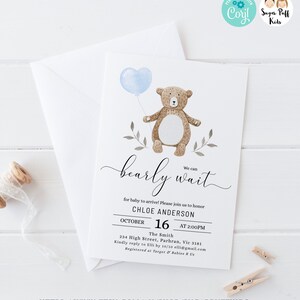 Printable Bearly Wait Baby Shower Invitation, Bearly Wait Folding Card, Teddy Bear Baby Shower Inserts, Diaper Raffle, Book Request, Corjl image 2