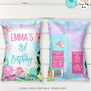 Editable Under the Sea Chip Bag Printable, Instant Download Sea Creatures Chip Bag , Printable Birthday Sea Critters Chip Bag Label