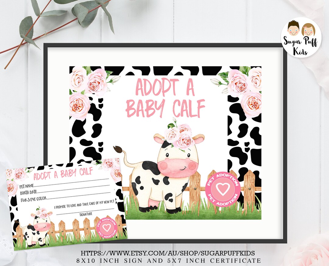 Instant Adopt a Calf Sign and Certificate, Girls Adopt an Animal Sign
