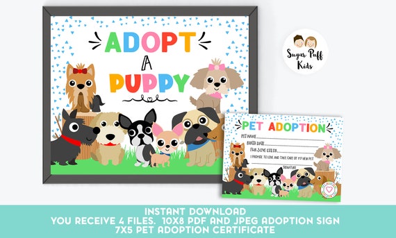 Instant Download Adopt A Puppy Sign And Certificate Adopt A Etsy