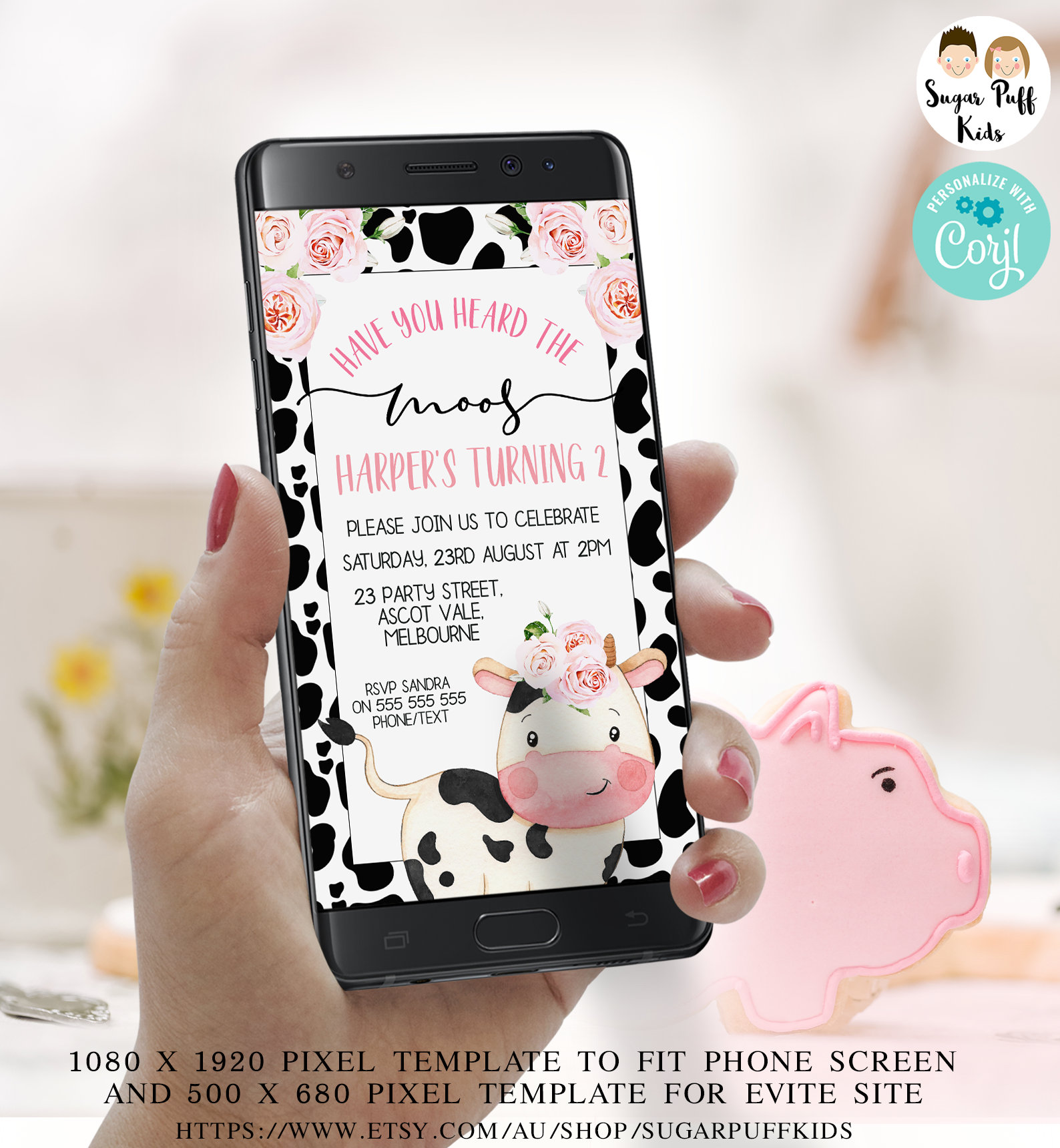 Editable Pink Floral Cow Adopt a Calf Sign Printbale Cow Etsy