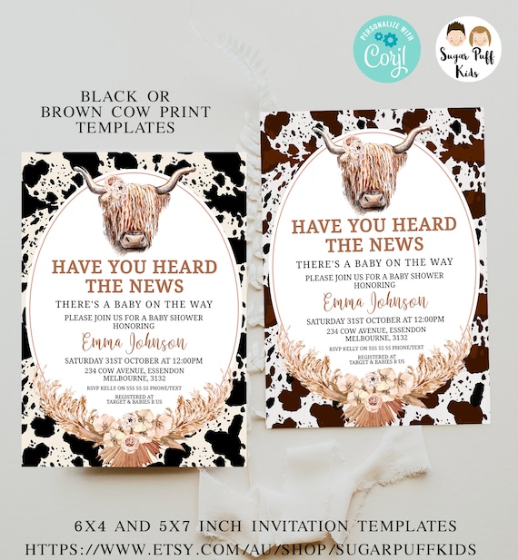 Cow themed baby shower invitations sale