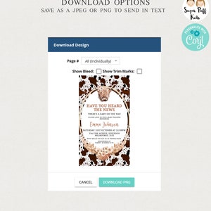 Editable Boho Highland Cow Baby Shower Text Invite Electronic - Etsy