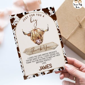 Printable Photo Brown Cow 1st Birthday Invite, Cow Thank You Card, Editable Highland Cow Invitation, Instant Have You Heard The Moos Invite image 3