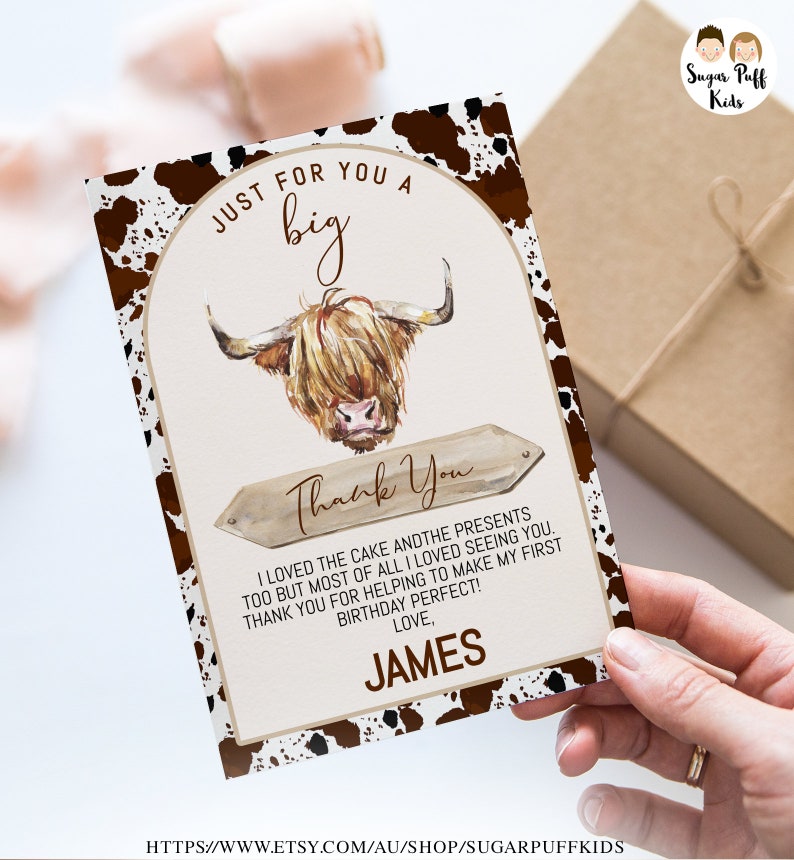 Printable Photo Brown Cow 1st Birthday Invite, Cow Thank You Card, Editable Highland Cow Invitation, Instant Have You Heard The Moos Invite image 3