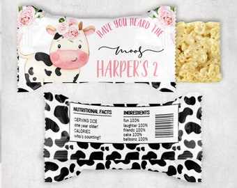 Printable Cow Rice Krispie Treat Wrap Label Wrapper, Girls Cow Rice Krispy Wrapper,Editable Have you heard the moos cow Krispie rice wrap,C1