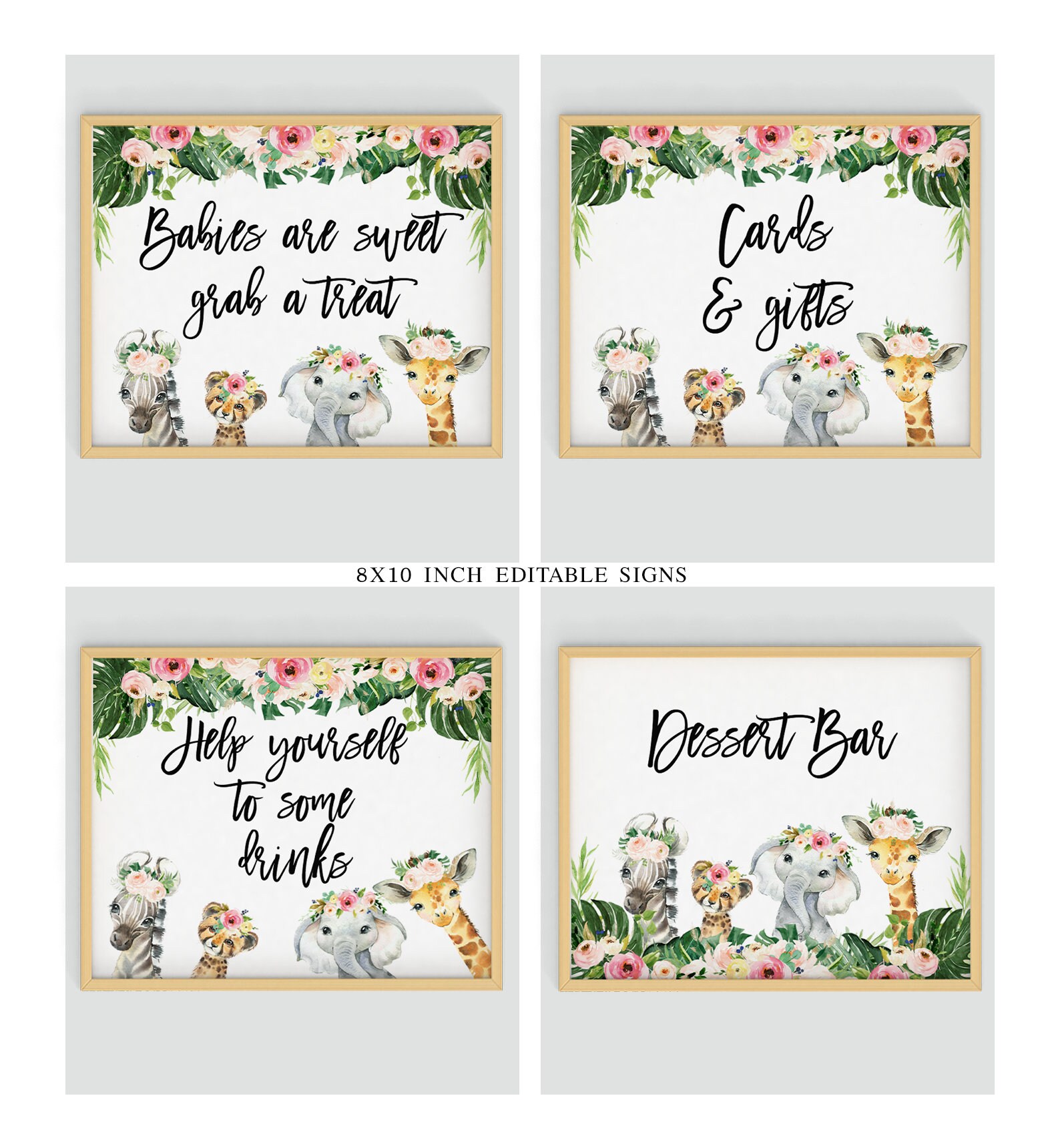 Printable Safari Baby Shower Bundle Editable Floral Safari | Etsy