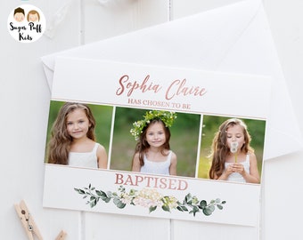 Printable Girls LDS Baptism Invitation, Floral Foliage LDS Baptism Invite, Editable LDS Baptism Invite, Digital Baptism Invitation, Corjl