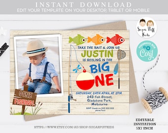 Fishing Big One Birthday Invitation, Fishing 1st Birthday Invitation, Big One Birthday Invitation, Boys Fishing 1st Birthday Invitation,