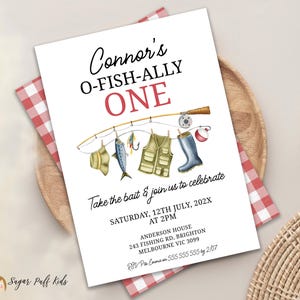 Editable Ofishally One Birthday Invitation, Printable O-fish-al Birthday Invite, Instant Download Fishing Birthday Invite, Fishing Rod Red