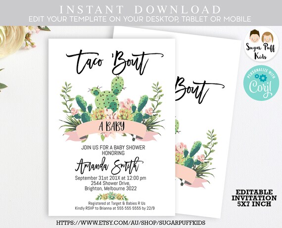 cactus baby shower invitations printable