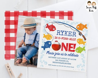 Editable Ofishal Photo Birthday Invitation, Printable reeling in the big one birthday, Instant fishing invitation, 0-fishal, O-fish-ally